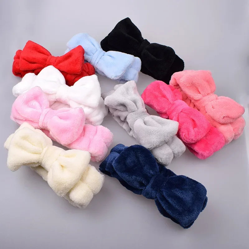 Coral Fleece Bow Spa Makeup Headband for Women