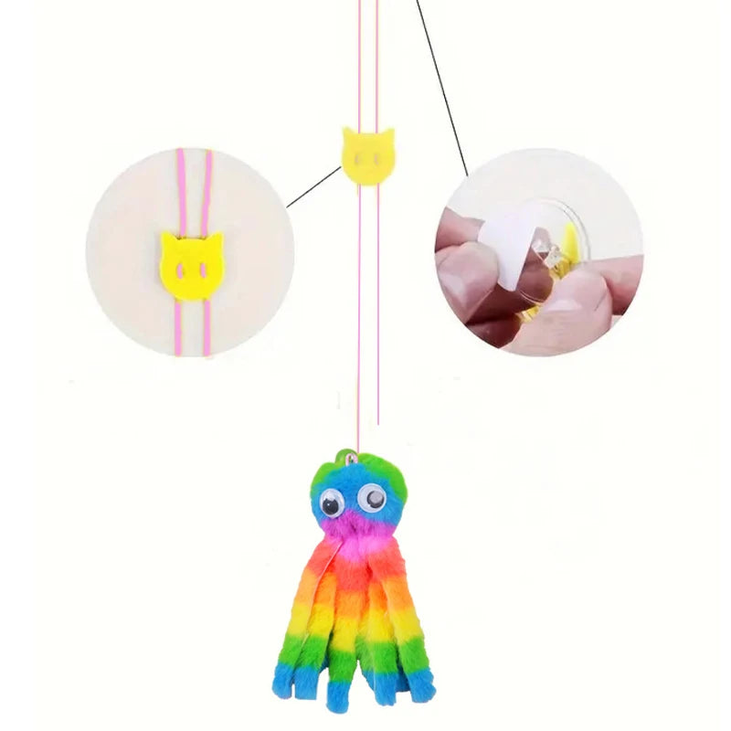 Fashion Hanging Sound Octopus Cat Toys to Relieve Boredom and Self-Exciting Plush Octopus Elastic Rope Teasing Cat Stick Pet Toy