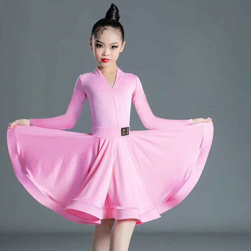 Children's Latin Dance Dress Girls' Dance Dress Girls' Long Sleeve Split Latin Dance Dress Performance Clothing Two Piece Set
