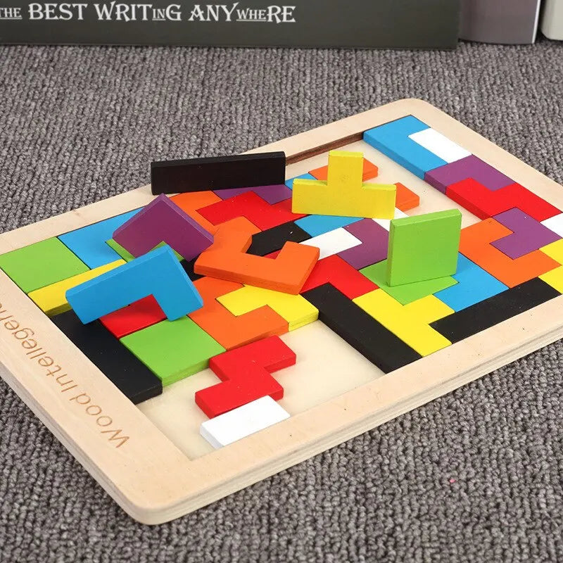 Wooden Tangram Russian Blocks Puzzle for STEM Learning and Creative Play