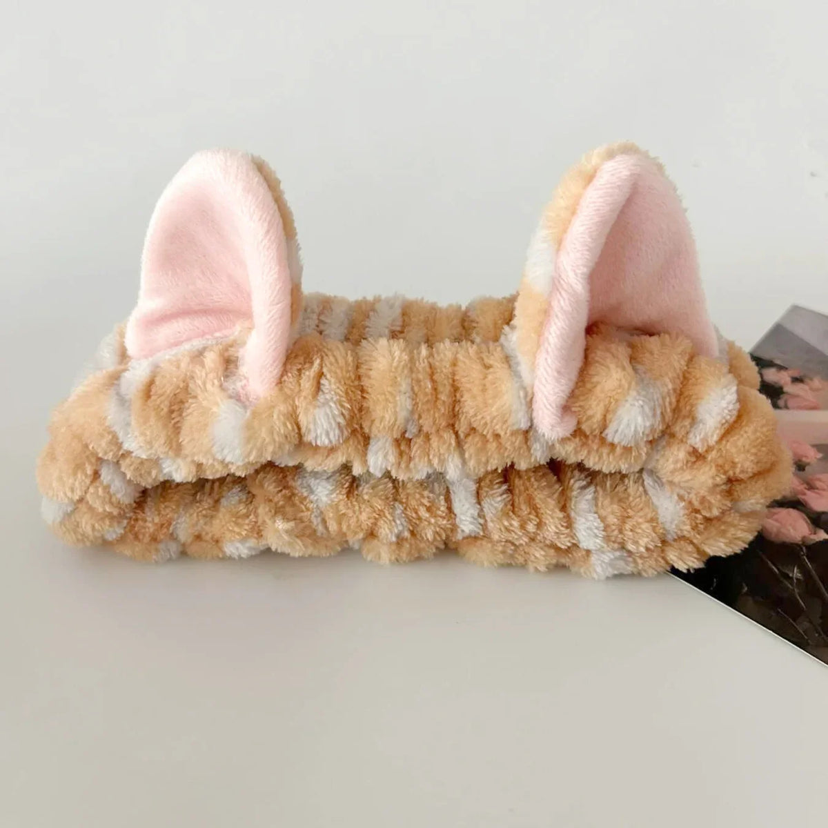 3PCS Cute Cat Ear Plush Spa Headband & Wristband Set