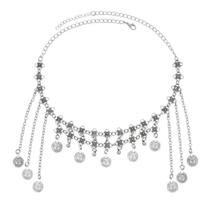 Retro Silvery Alloy Hollow Moon Pendant Forehead Headpiece for Women Boho Ethnic Indian Hippie Party Hair Accessories Jewelry