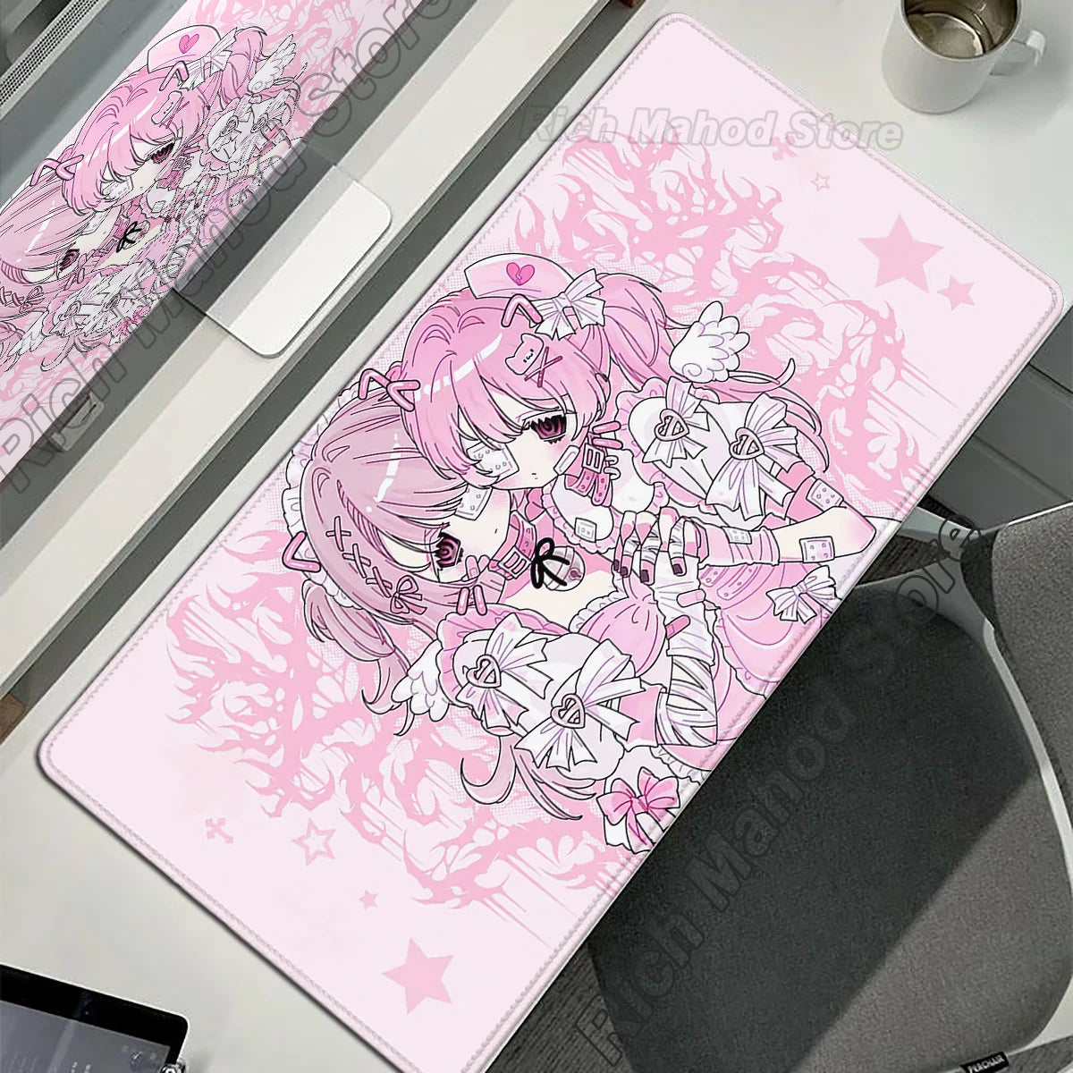 Anime Cute Angel Girls Mouse Pad Laptop Gaming Extended Desk Mat PC Kawaii Gamer Cabinet Mousepad XXL Keyboard Rug Pink Carpet