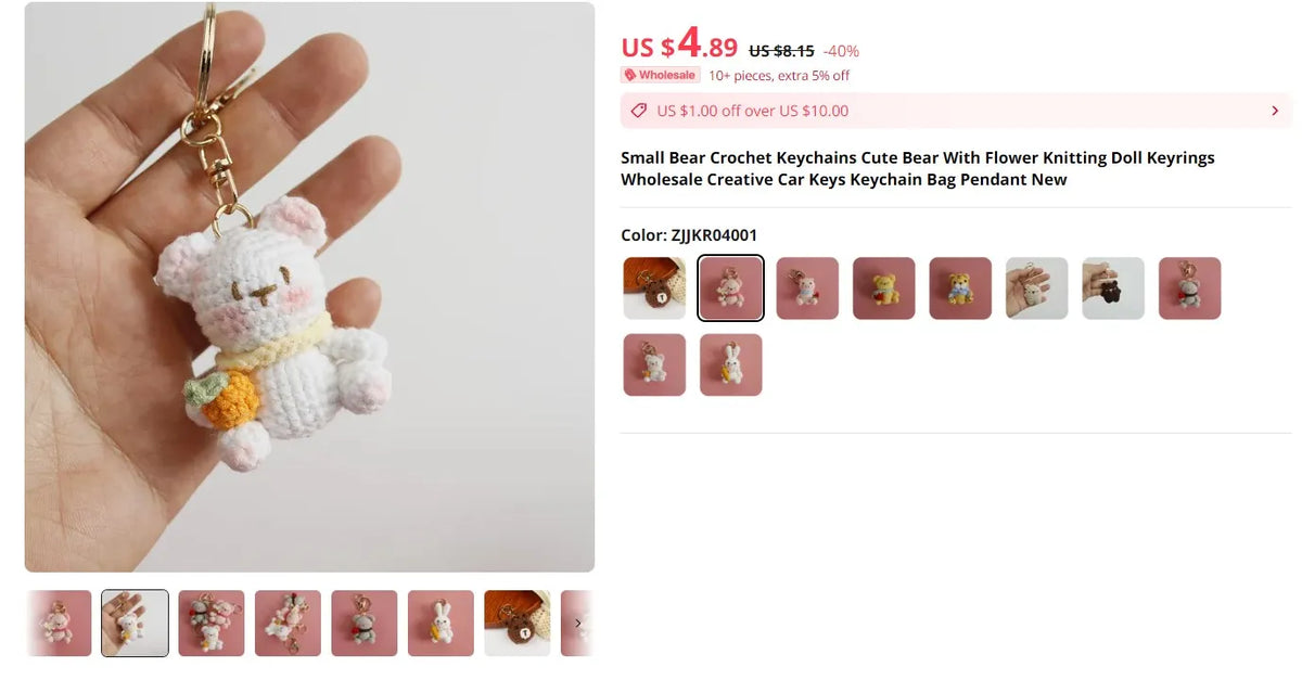 Cute Bear Couple Crochet Keychain Set Mini Animal Doll Charm