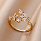 Stainless Steel Zircon Geometric Rings For Women Luxury Evil Eye Gold Color Adjustable Trendy Wedding Aesthetic Jewerly Gift