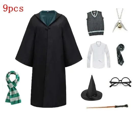 Harri Potters Adult&Children Cosplay Costume Gryffindors Shirt Gown Cloak Tie Scarf Wand Slytherin Skirt Halloween Hermione Gift