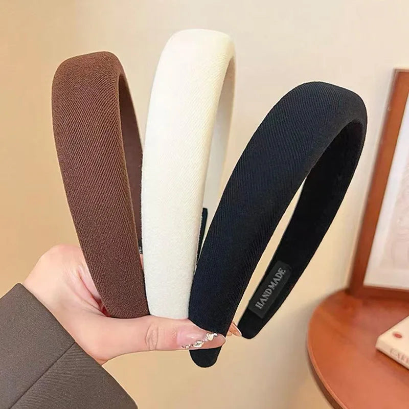 Solid Color Sponge Wide Headband for Women