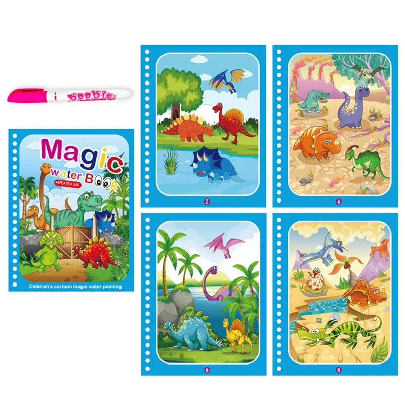 Magic Water Drawing Book with Reusable Coloring Pen for Kids Fun