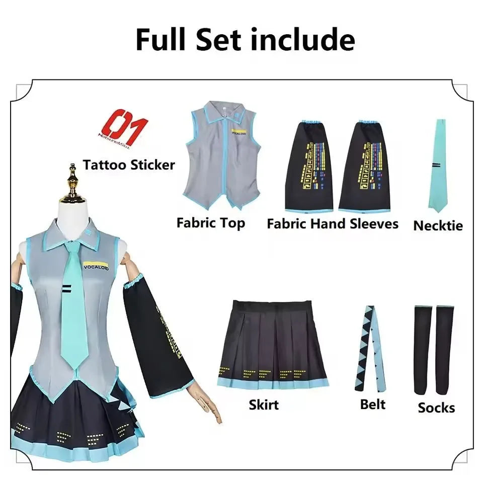 Hatsune Miku Cosplay Costume – Anime Skirt Set with Accessories