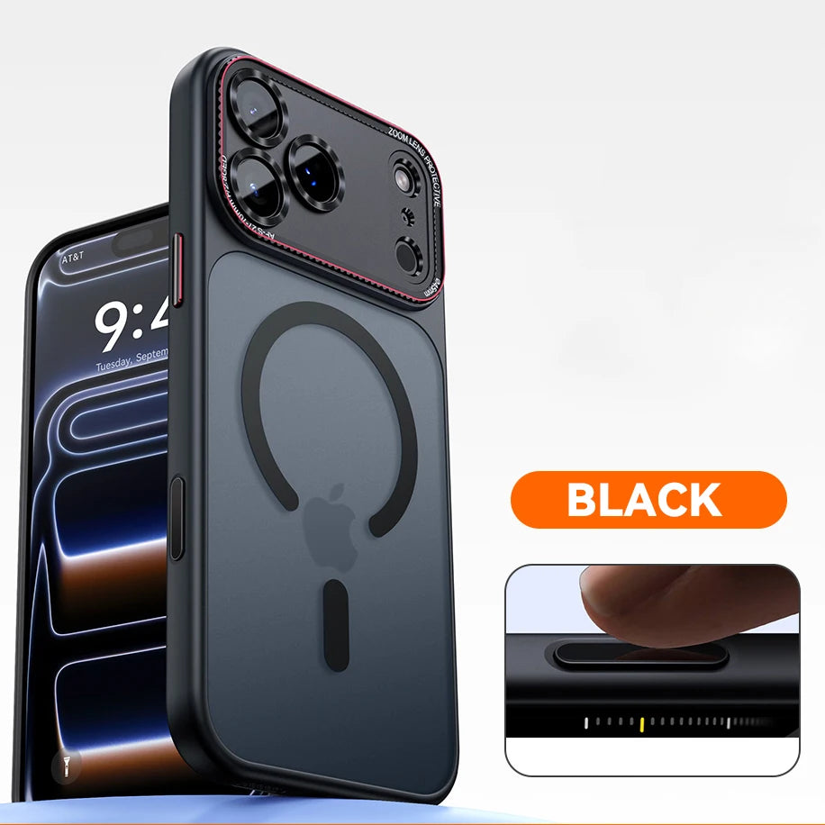 Luxury Magnetic Camera Bumper Protection Case For iPhone 17 16 15 14 18 Pro Max 18P Wireless Charge Shockproof Matte Clear Cover