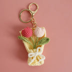 Crochet Flower Bouquet Keychain Handmade Floral Bag Charm