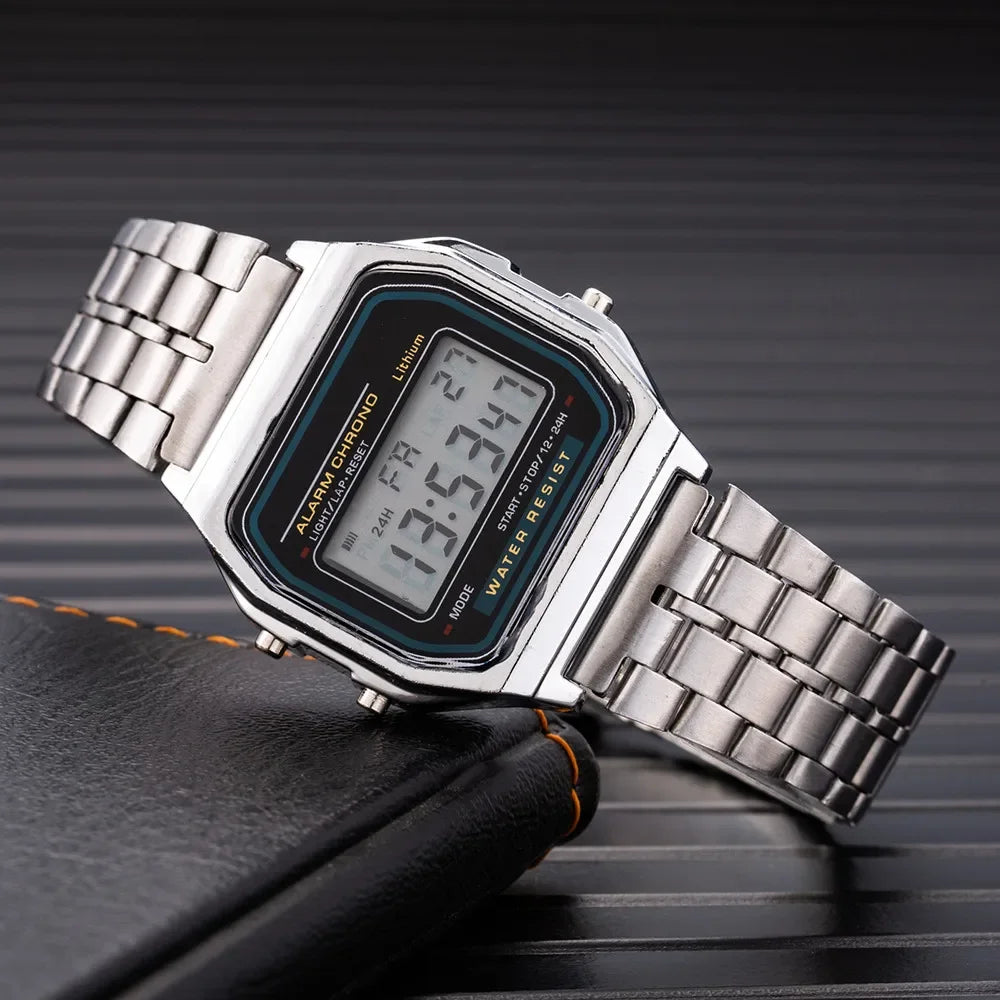 Stainless Steel LED Digital Watches for Men Gold Sliver Luxury Electronic Watch Fashion Business Mens Watch Relogios Masculino