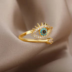 Stainless Steel Zircon Geometric Rings For Women Luxury Evil Eye Gold Color Adjustable Trendy Wedding Aesthetic Jewerly Gift