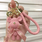 Cute Bear Key Chain Resin Bow Bell Rabbit Keychain Weaving Fashion Doll Bag Pendant Holiday Car Key Ring For Girls Gift