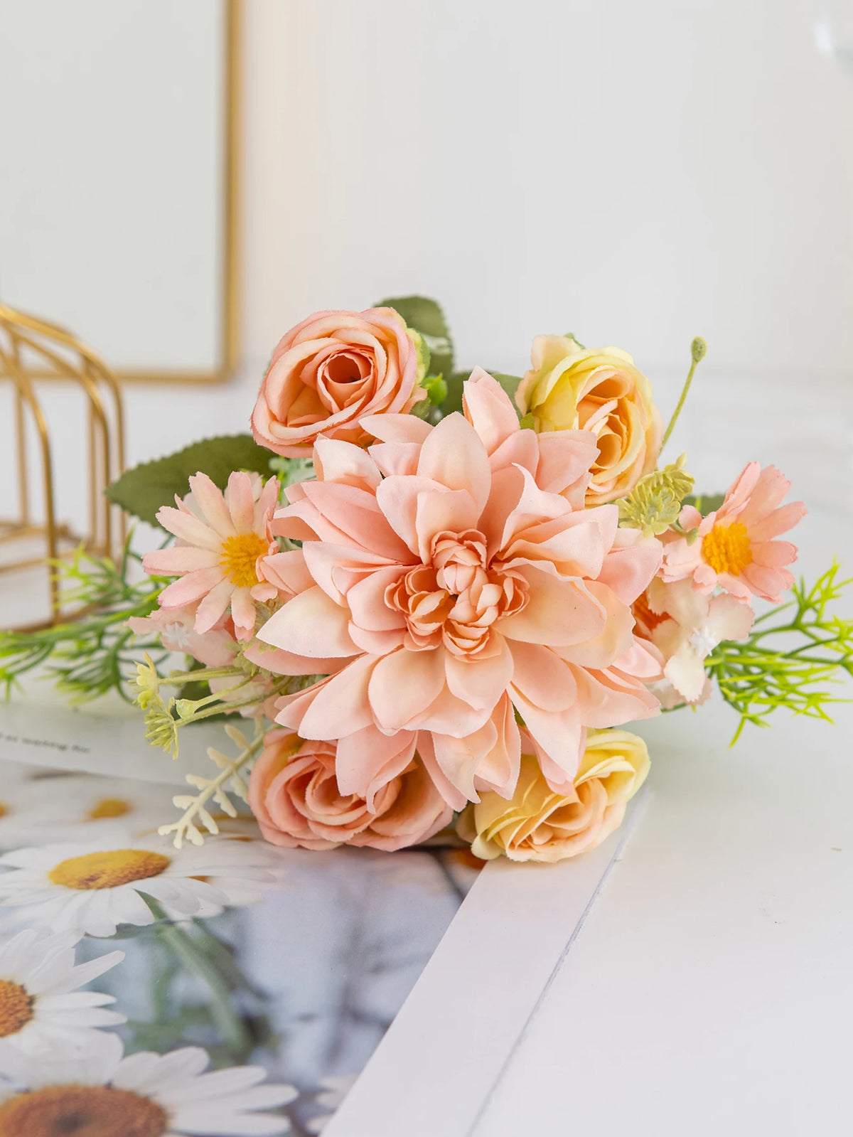 Artificial Rose Flowers Wedding Home Room Yard Decor Bridal Bouquet Garden Fake Silk Dahlia Hydrangeas Vase For Board Outdoors