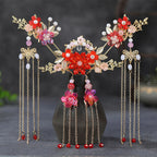 Chinese Hanfu Hair Stick Hairpin Earrings Hair Accessories Set Long Fringed Vintage Hairpin Flower Handmade Wedding Hair Jewelry