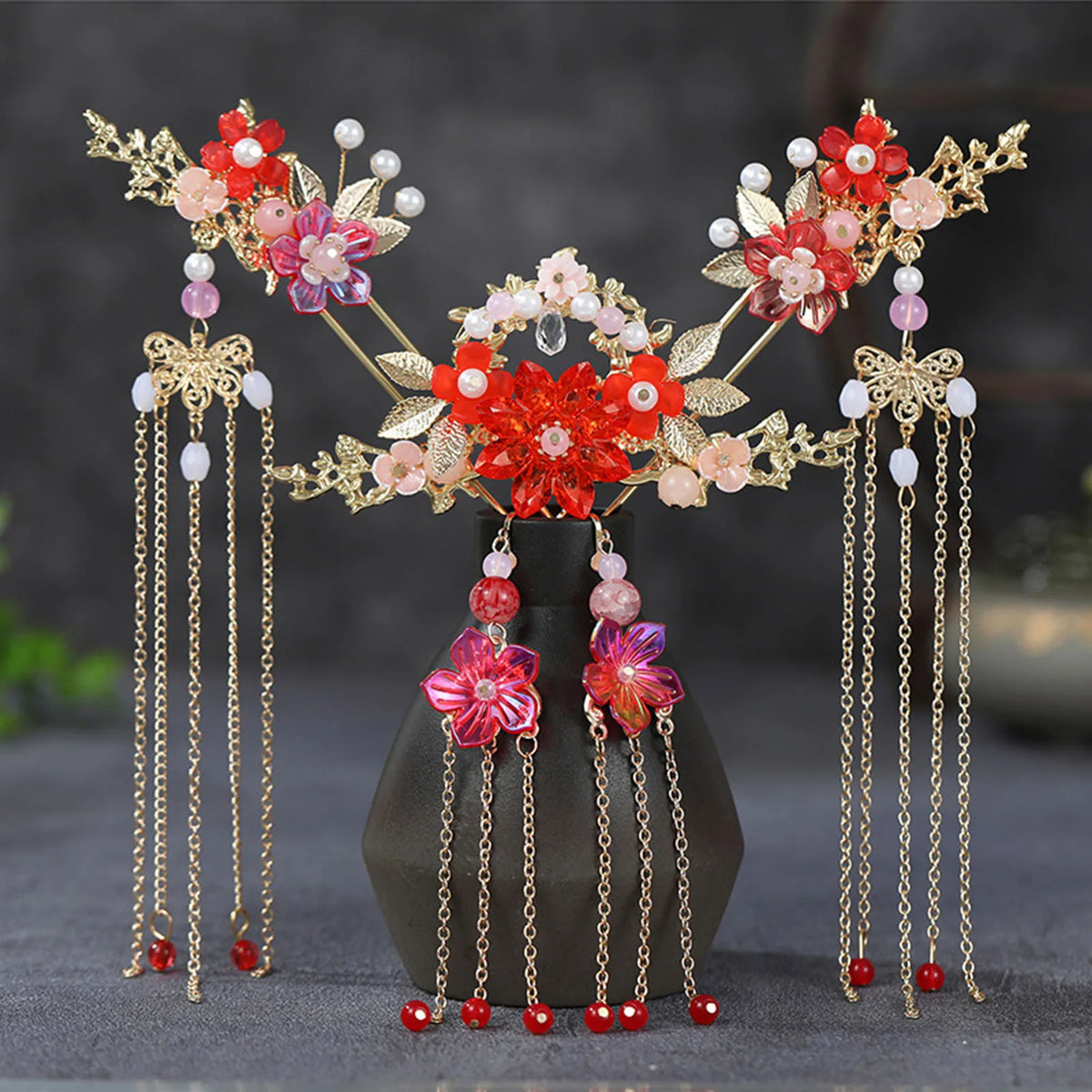 Chinese Hanfu Hair Stick Hairpin Earrings Hair Accessories Set Long Fringed Vintage Hairpin Flower Handmade Wedding Hair Jewelry