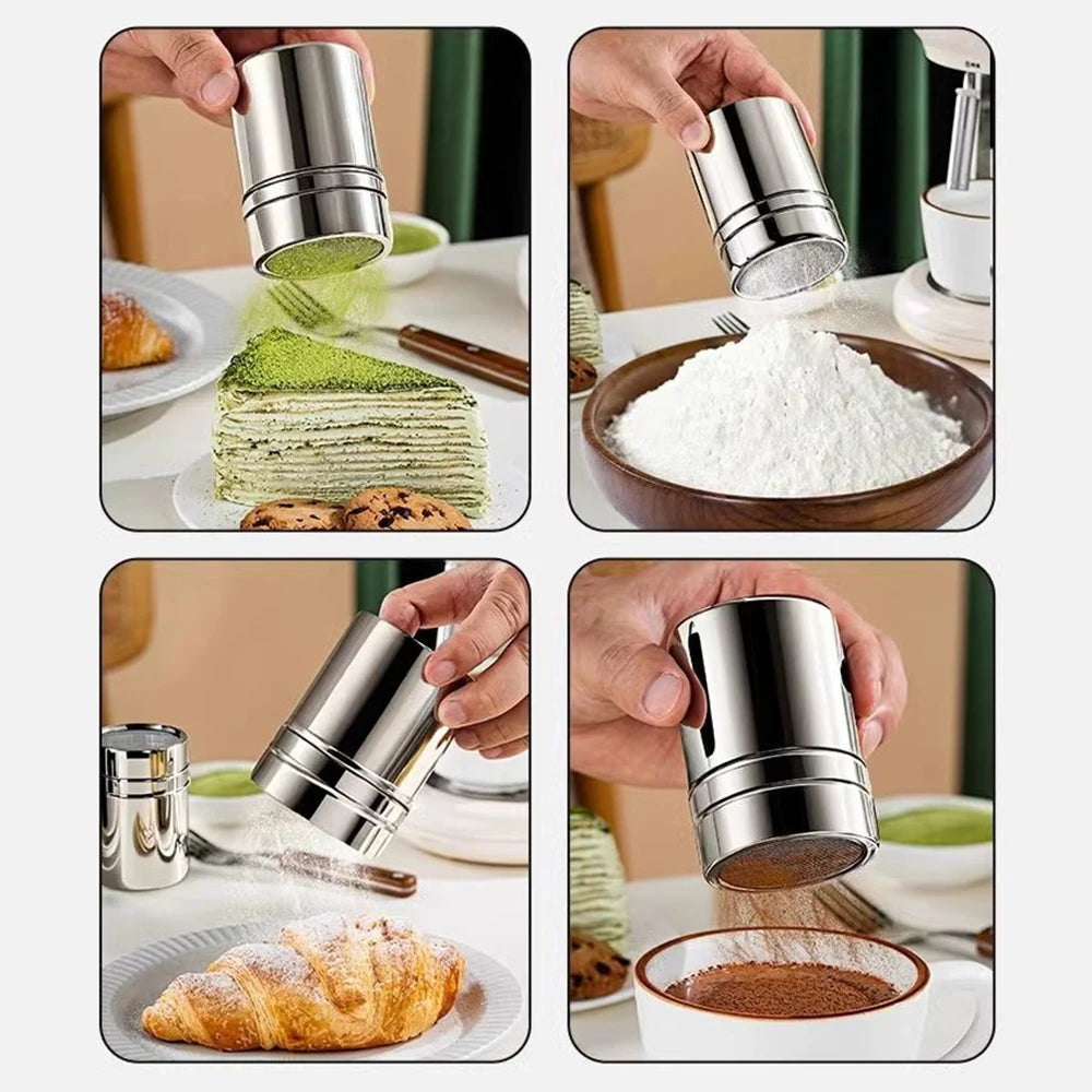 Stainless Steel Powder Shaker with Lid – Fine Mesh Cocoa & Coffee Duster