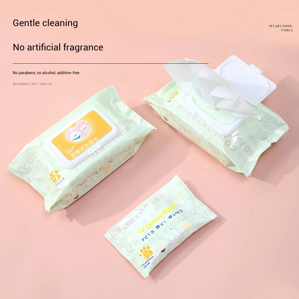 3 Packs, 80 Pet Wipes Per Pack, Pet Wipes for Cats and Dogs, Specially Designed for Wiping Tear Stains and Cleaning Body Parts, No-Rinse Deodorizing Cleaning Wet Wipes