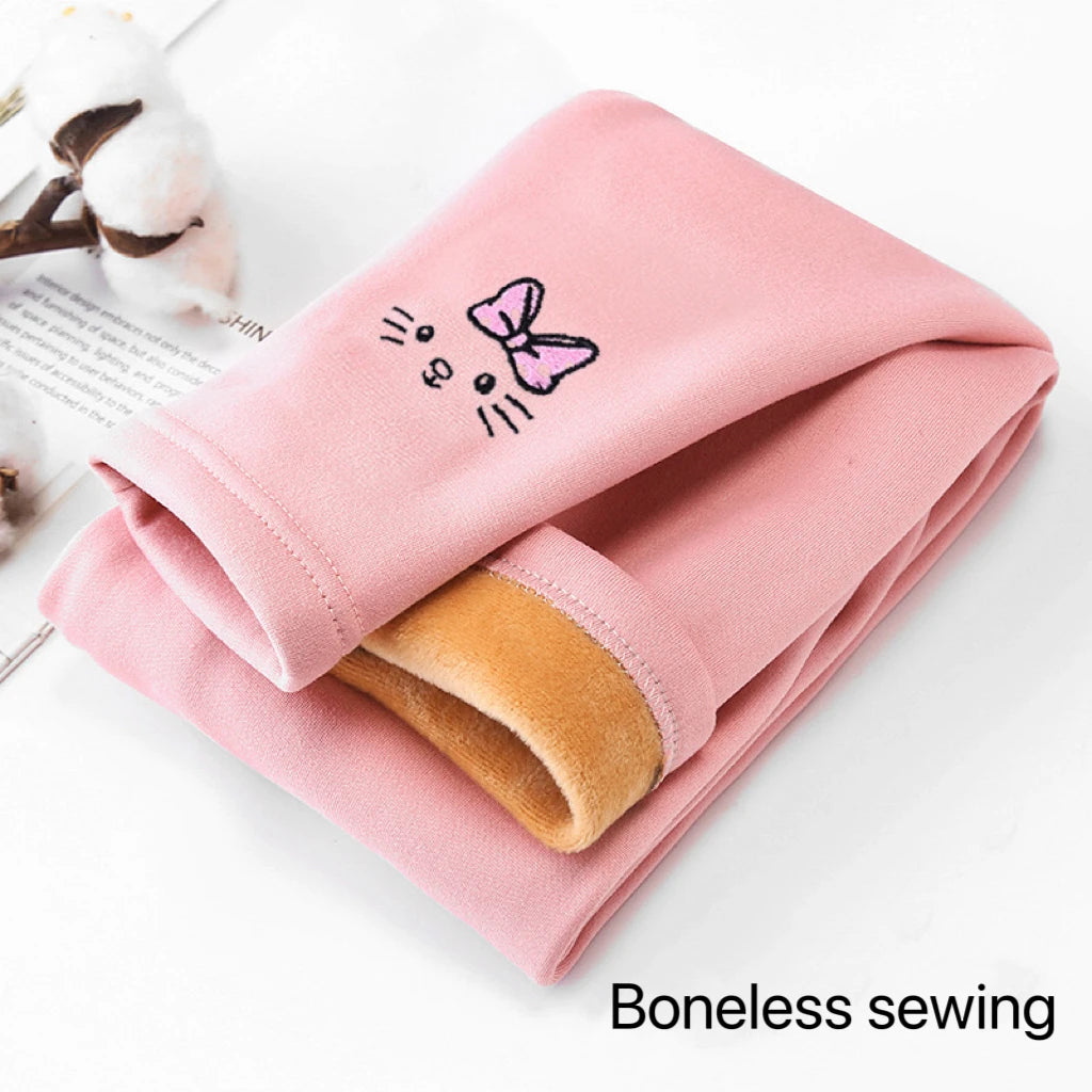 Girl Winter Leggings Fleece-lined Thermal Tights Outdoor Wear Multi-Color Autumn Winter Cute Kids Bottoms Thickened Warm Pants