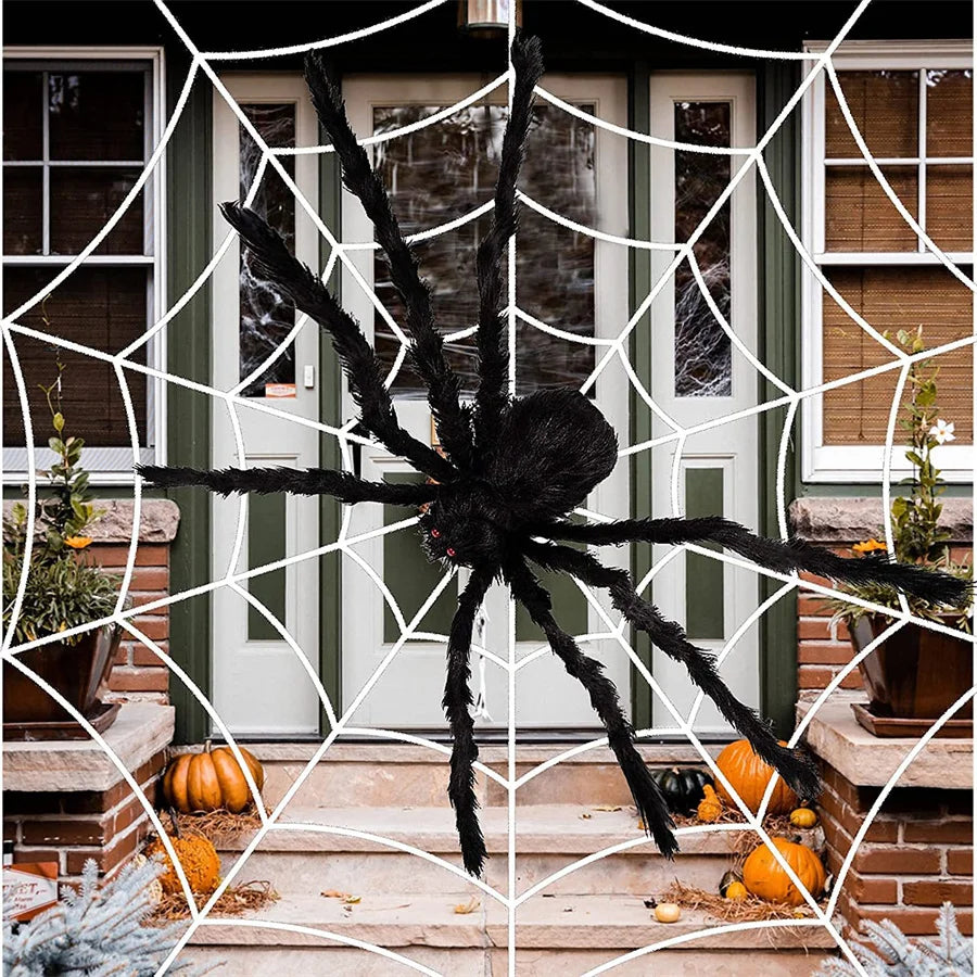 30/90/150cm Halloween Black Scary Giant Spider Huge Spider Web Halloween Decor Home Bar Haunted House Prop Holiday Outdoor Decor