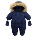 2024 New Winter Baby Rompers Thick Warm Infant Hooded Inside Fleece Jumpsuit Newborn Boy Girl Overalls Toddler Clothing Set