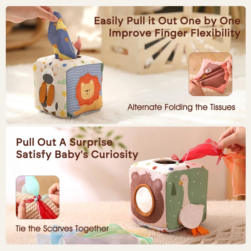 Montessori Cloth Tissue Box Sensory Activity Toy for Babies