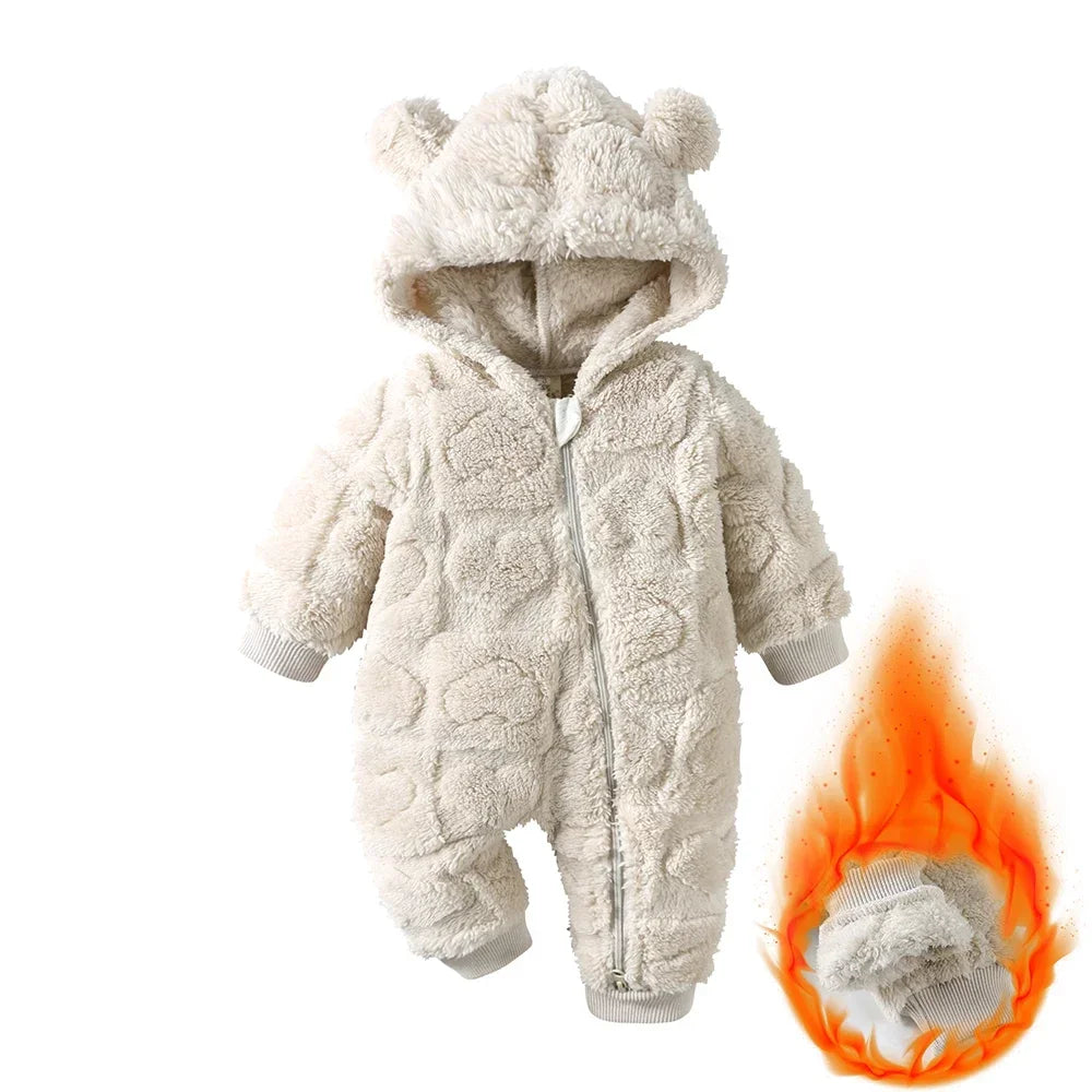 0-18Months Newborn Baby Romper Winter Thicken Flannel Warm Clothes Infant Boy Girl Oneies Pyjamas Heart-Shaped Hooded Jumpsuits