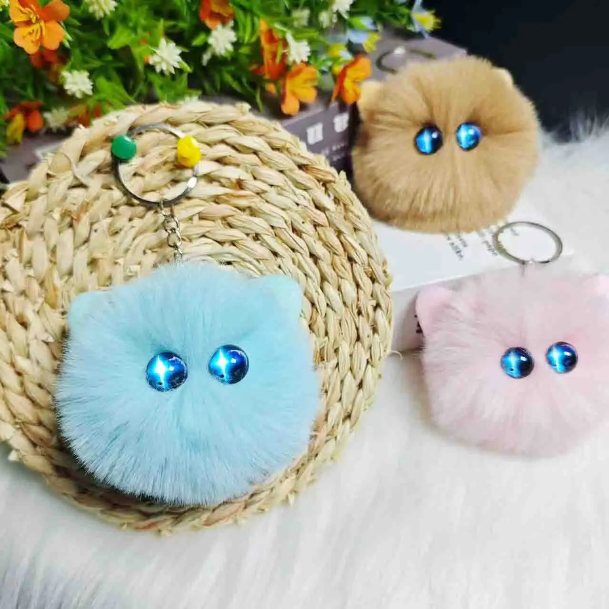 Blush Cat Ball Plush Keychain Cute Cat Bag Charm