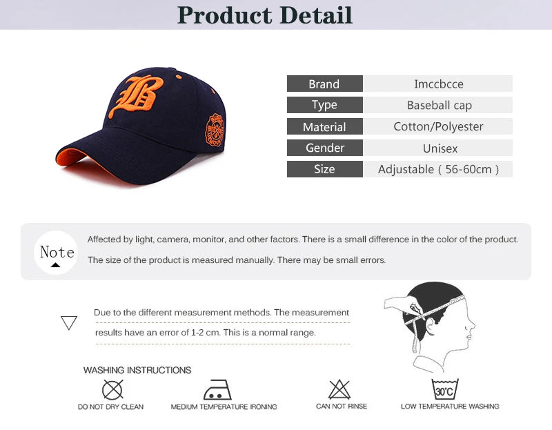 Embroidered Cotton Snapback Baseball Cap for Casual Outdoor Style