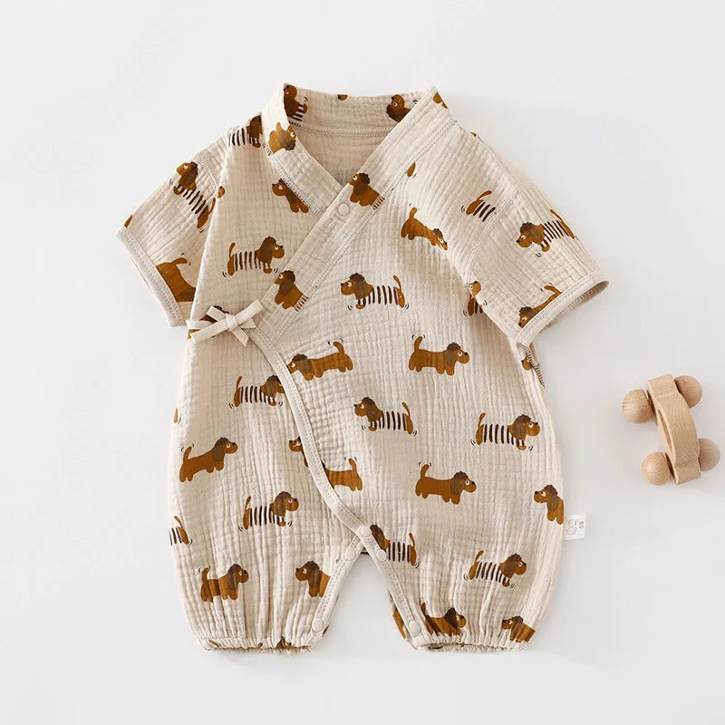 Babe Boy Girl Pure Cotton Muslin Breathable Bodysuit 0-18M Kid Summer Lightweight Cool Onesie Infant Casual Stylish Short Romper