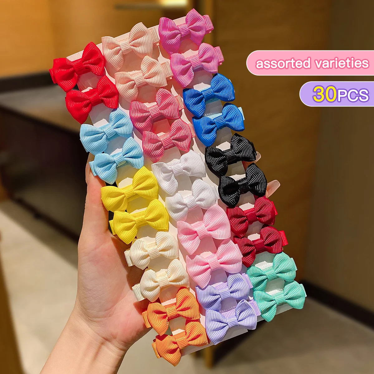 30PCS Colorful Fabric Bow Hair Clips for Girls & Women
