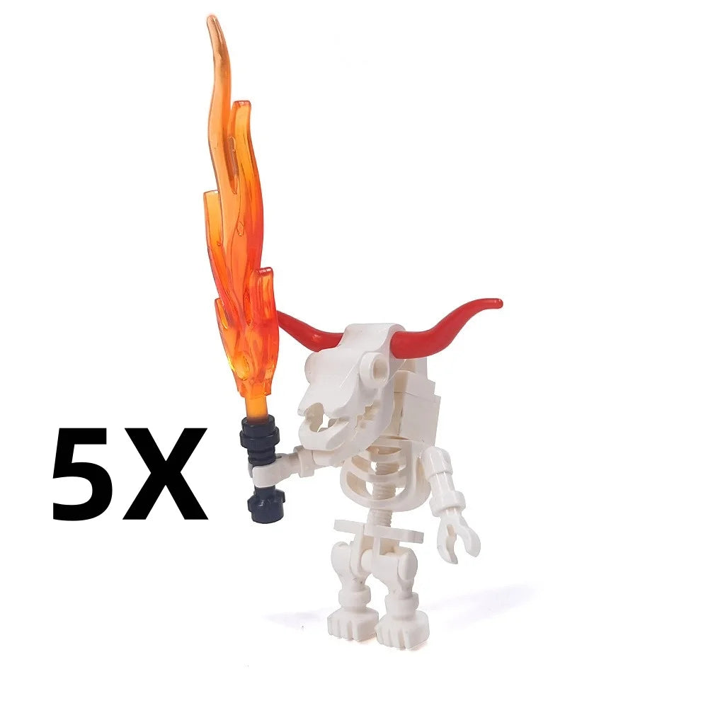 5PCS MOC Halloween Skeleton Army Mini Doll Ghost Building Block DIY Assembly Character Doll Horse Ornaments Figure Gift for Kids
