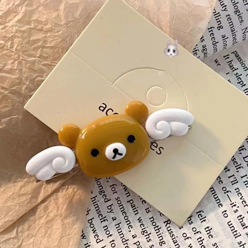 Kawaii Rilakkuma Bangs Side Clip Cartoon Cute Wave Point BB Hair Clip Lazy Bear Angel Winged Versatile Hairpin Birthday Gifts