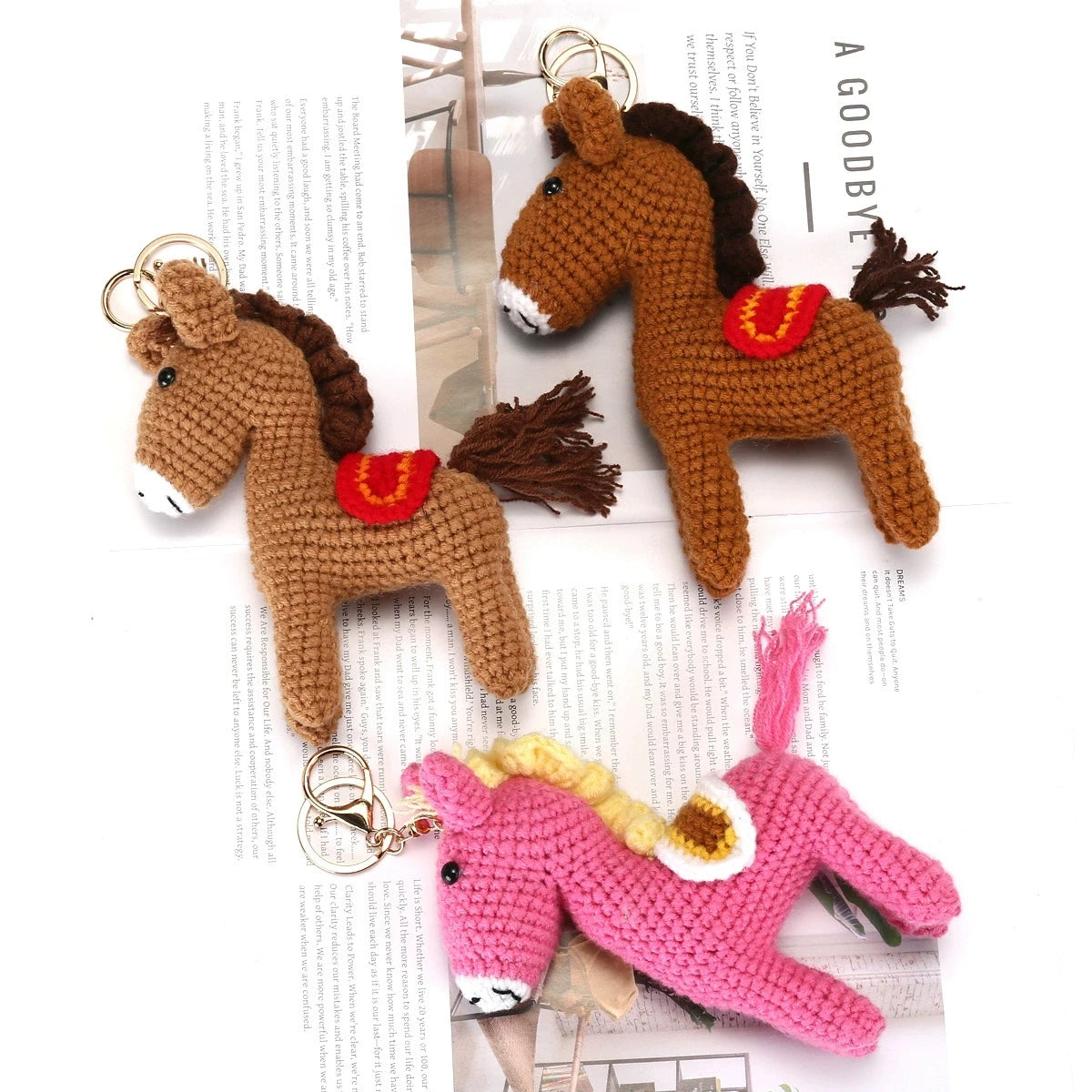 Handmade Crochet Horse Keychain Bag Charm Knitted Animal Pendant