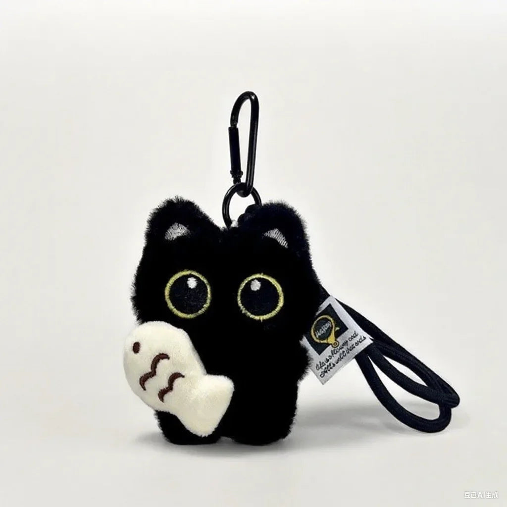 1pc Cute Black Cat Plush Keychain Kawaii Doll Bag Pendant Car Key Ring Charm Soft Stuffed Toy Couple Gift for Women Friends