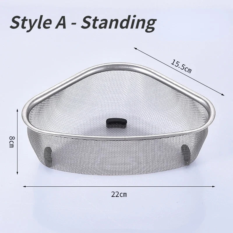Stainless Steel Triangle Sink Drain Basket – Food Filter Organizer Rack