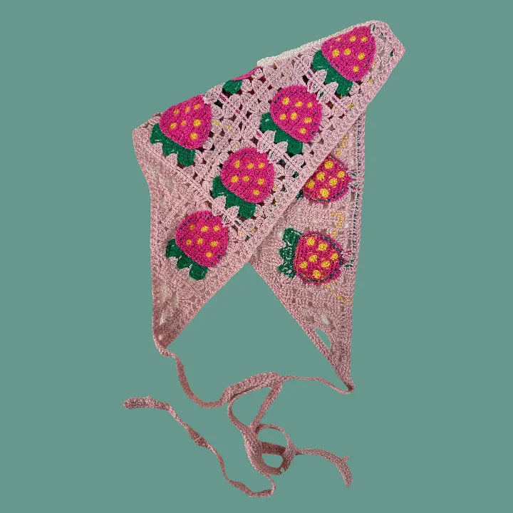 Knitted Strawberry Triangle Scarf Headband for Women