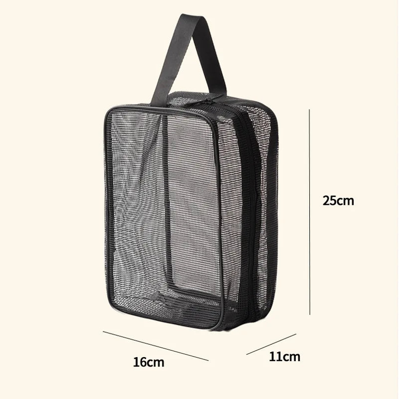 Portable Mesh Shower Storage Bag Large Capacity Travel Toiletry Organizer