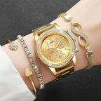 4PCS/Set Fashion Rhinestone Women Watches Luxury Steel Band Ladies Quartz Watch Bracelets Set Reloj Mujer（Without Box）
