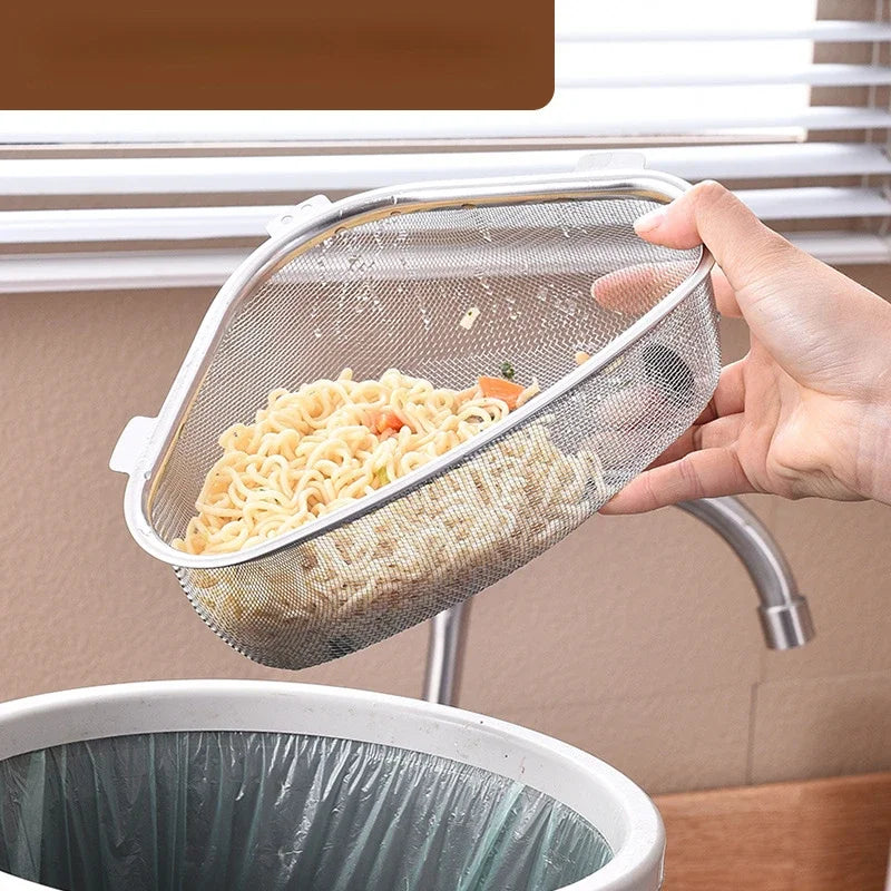 Stainless Steel Triangle Sink Drain Basket – Food Filter Organizer Rack