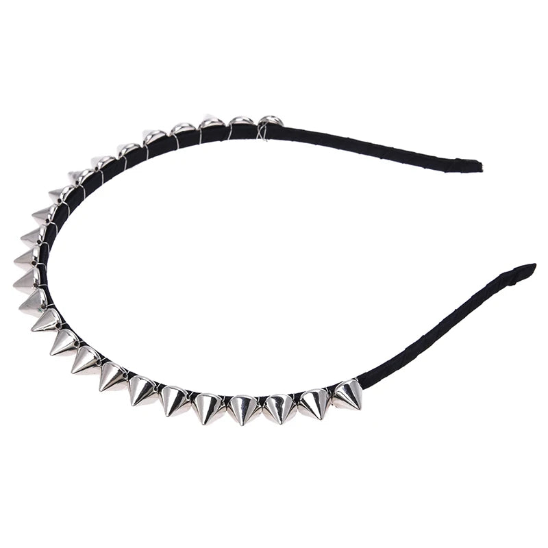 Silver Studded Punk Spike Metal Headband for Women