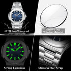 POEDAGAR Luxury Square Men Wristwatch Waterproof Luminous Date Stainless Steel Sports Male Clock Business Quartz Watches For Men