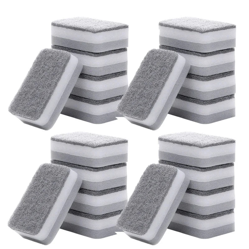 5/30PCS Home Double-sided Sponge Wipe Gray Dirt-resistant Scouring Pad Kitchen Stain Sponge Wipe Professional Cleaning Supplies
