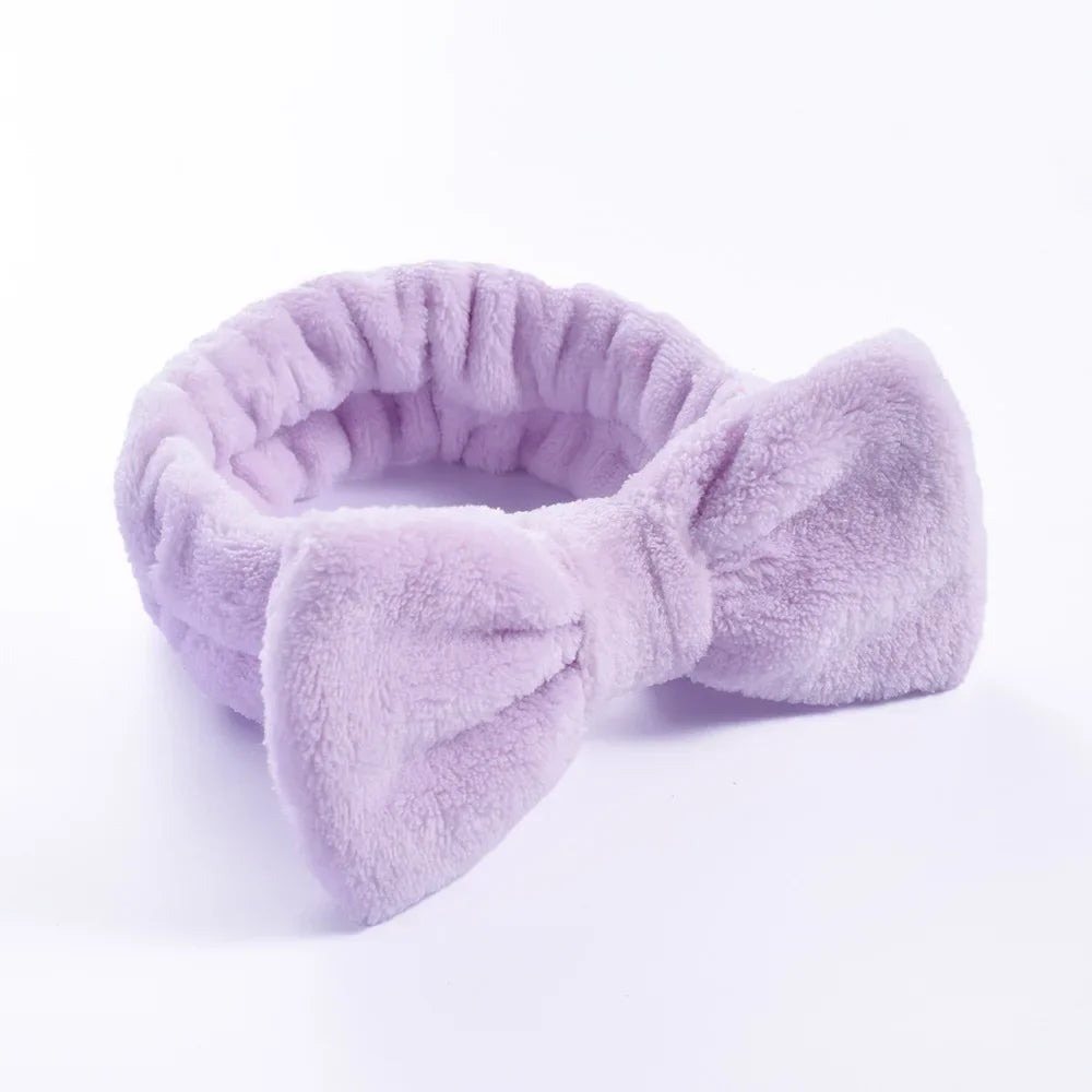 Coral Fleece Bow Spa Makeup Headband for Women