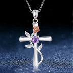Exquisite Rose Cross Shaped Zircon Necklace for Women Fashion Flower Cross Pendant Clavicle Chain DIY Jewelry Accessories Gift