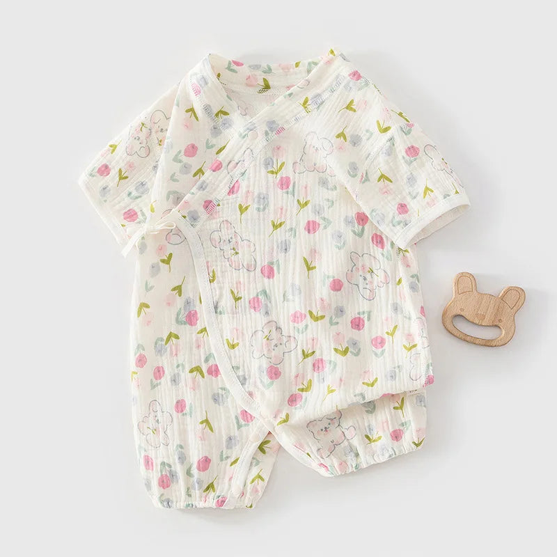 Babe Boy Girl Pure Cotton Muslin Breathable Bodysuit 0-18M Kid Summer Lightweight Cool Onesie Infant Casual Stylish Short Romper