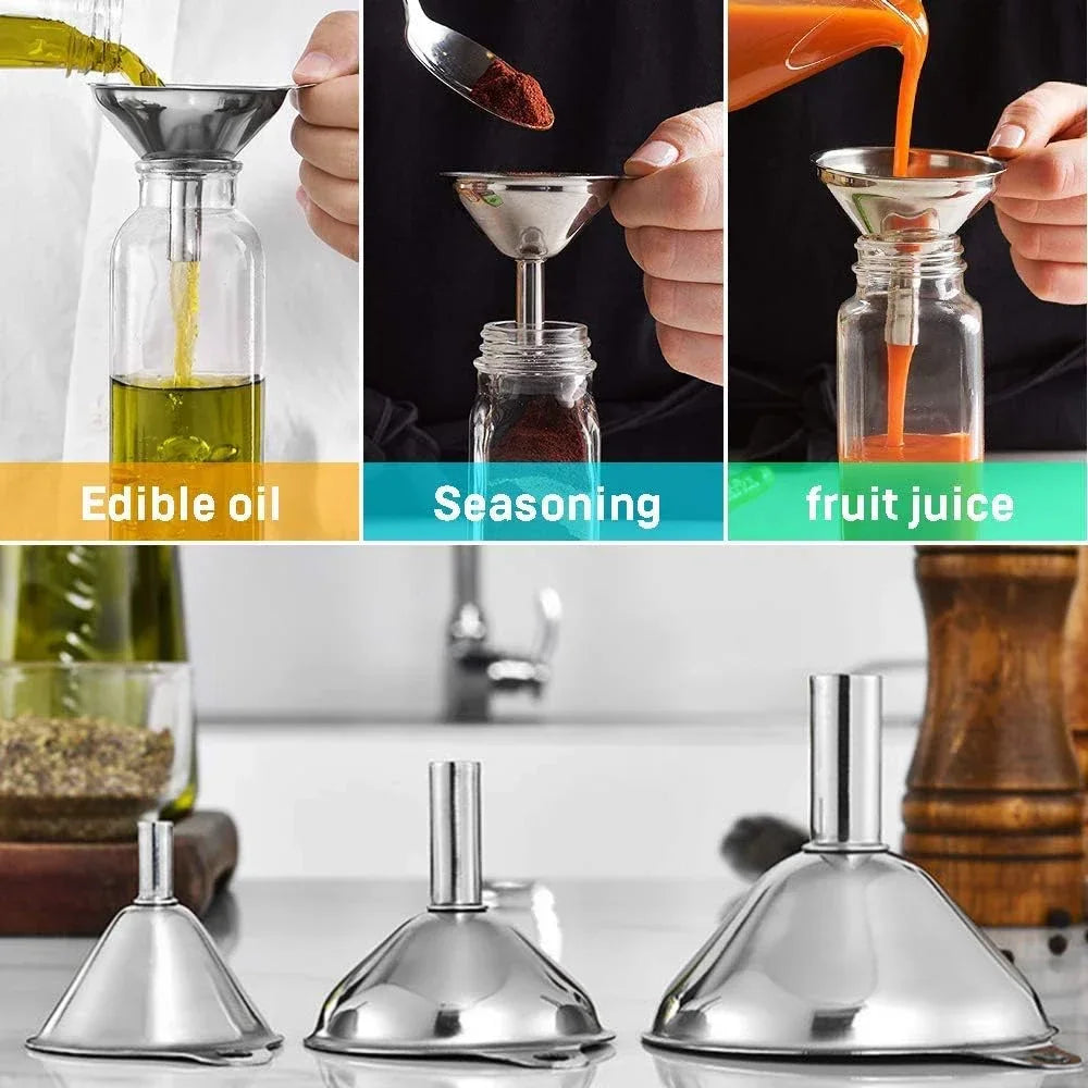 3–5 Pcs Stainless Steel Kitchen Funnel Set – Food Grade Bottle Filling & Spice Transfer Tool