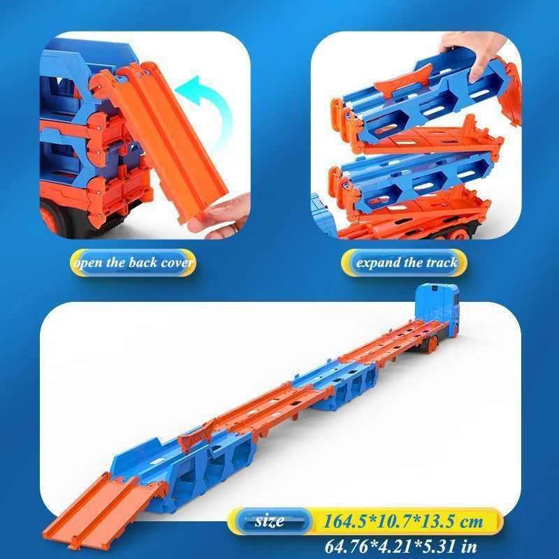 Large Car Transporter Truck with Folding Race Track & Alloy Cars