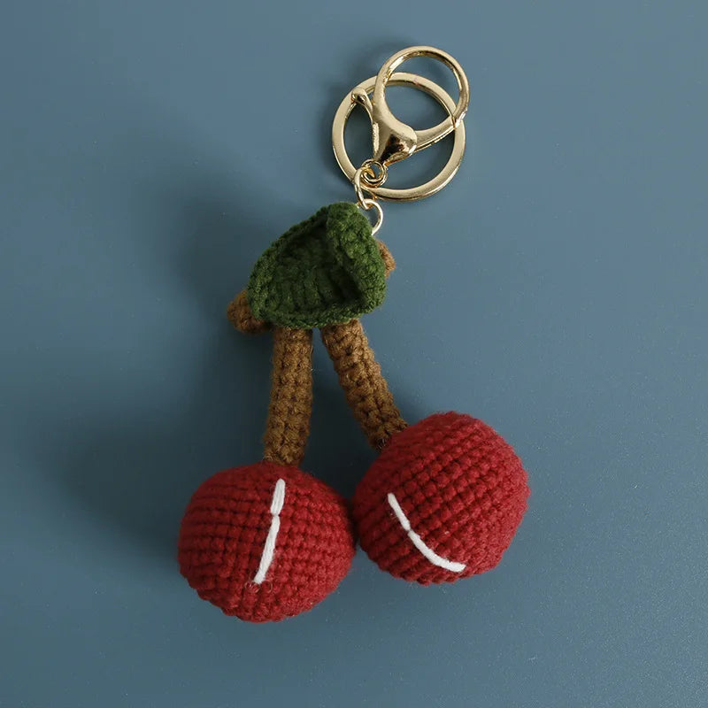 Cute Fruit Crochet Keychain Strawberry Cherry Bag Charm